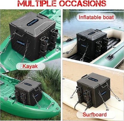 Kayak Fishing Crate with 4 Rod Holders | 13"x13" Kayak Tackle Storage Box & Gear Organizer | Durable, Compact Kayak Crate Storage for Most Fishing Kayaks