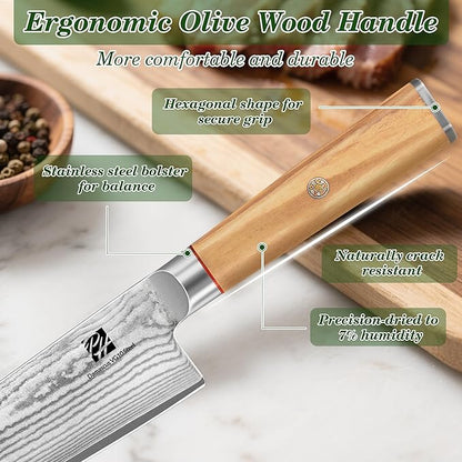 Razor-Sharp 8-Inch Chef's Knife with Olive Wood Handle, 15 Degree Edge VG10 High Carbon Steel Professional Japanese-Style Damascus Knife Gift Box for Family &Restaurant