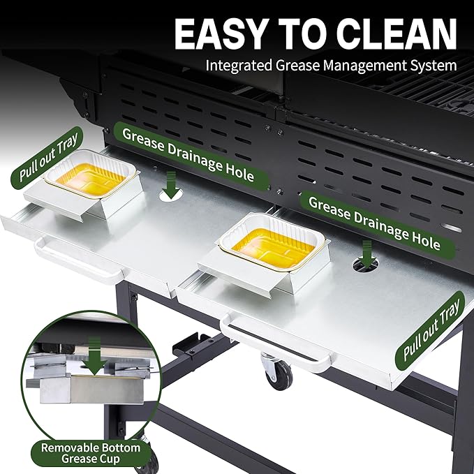 Gas Grill and Griddle Combo with Conversion Kit, 4-Burner Griddle Grill Combo with Folding Side Tables, 40,000 BTU Propane Grill with Cast Iron Grates and Stainless Steel Griddle