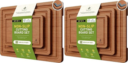 6 Packs Bamboo Cutting Board Set with Non Slip Feet and Over Sink Nice Solid Thick Wood Juice Groove Chopping Board Extra Large Big Small Best Hardwood Kitchen Counter Organic Vegetable