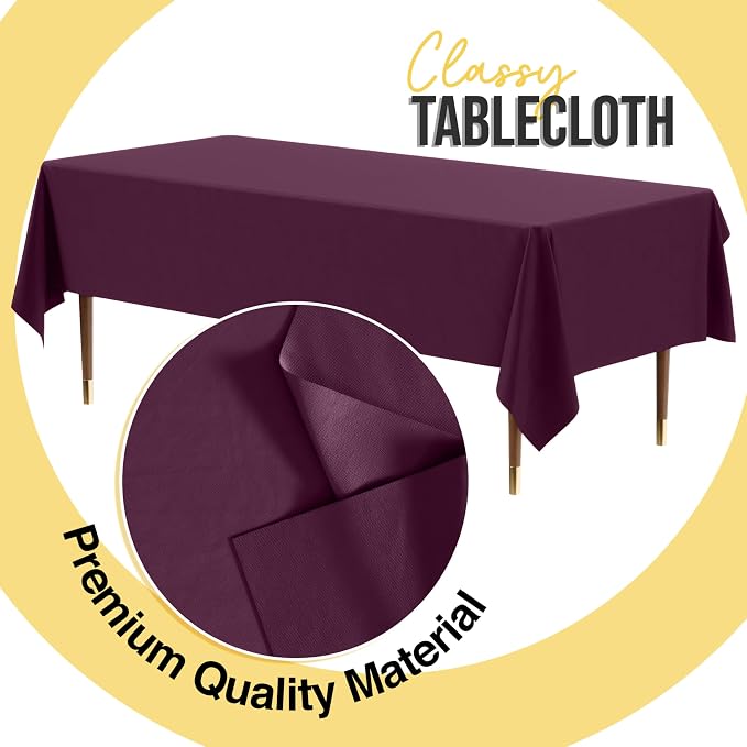 Exquisite 66% Thicker Premium Plastic Table Cloth Rectangle Table Cover 0.5 Mil 24 Pack Plum Table Cloth 54 Inch x 108 Inch Disposable Tablecloth Won't Tear Easily Like Cheap Thin Brands