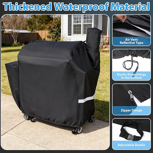 600D Wood Pellet Grill Cover for recteq Flagship 1100 1600 RT-1250 RT-700 RT-680, Easy-Check Fit Accessory for Outdoor Cooking or Use