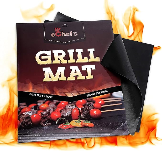 BBQ Grill Mat, Baking Mat - 100% Food-Safe - 2 Pack – 15.75x13 Inches | Non-Stick | 0.39mm Thick Heavy Duty Grill Accessory For Heat up to 600 Degrees – Reusable - Dishwasher Safe - PFOA Free