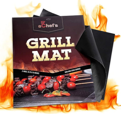 BBQ Grill Mat, Baking Mat - 100% Food-Safe - 2 Pack – 15.75x13 Inches | Non-Stick | 0.39mm Thick Heavy Duty Grill Accessory For Heat up to 600 Degrees – Reusable - Dishwasher Safe - PFOA Free