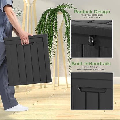 EasyUp 51 Gallon Outdoor Storage Box, Outdoor Deck Boxes for Garden Tools Equipment,Cushions and Patio Storage,Lockable and Resin,Easy to Install(Black)
