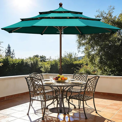EliteShade USA 10-Year-Non-Fading 10ft 3-Tier Market Patio Umbrella, Commercial Grade Outdoor Table Umbrella with Crank Open, Windproof & UPF 50+ UV Protection, Heavy Duty Ventilation for Garden, Deck, Pool, Backyard, Beach & Bistro, No Tilt, Teal