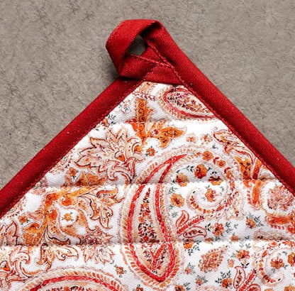 Maison d' Hermine Pot Holders 100% Cotton Heat Resistant Potholders 8" x 8" Hot Pads with Loop for Thanksgiving Christmas Decorations BBQ Cooking Baking Handling Hot Pans (Pack of 1, Orient)