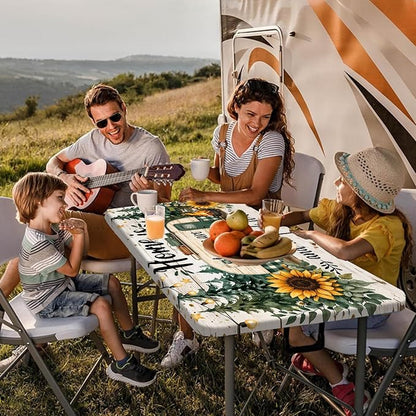 Picnic Table Cover with Bench Covers Camping Essentials Green Checkered RV Forest Sunflower Wooden Outdoor Table Covers with Elastic Waterproof Camping Tablecloth for Indoor & Outdoor 3 PCS 30x60 Inch