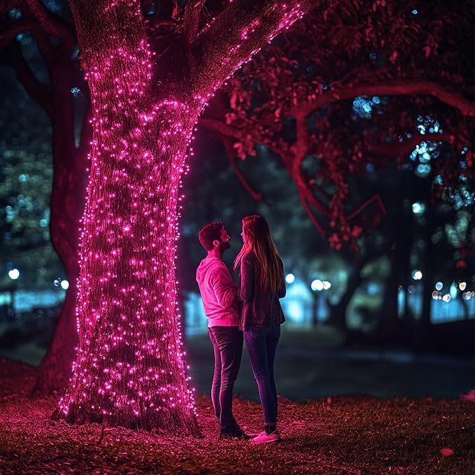 TW SHINE Pink Valentines Day Lights, 20FT 100 Count Incandescent Christmas Mini String Lights, Waterproof Xmas White Wire Lights for Outdoor Indoor Home Decorations