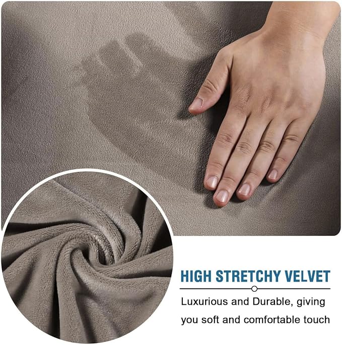 H.VERSAILTEX High Stretch Sofa Slipcover 4 Piece Cover Velvet Furniture Protector Form Fit Thick Velvet Extra Large Sofa Cover for 3 Cushion Couch Width Up to 97 Inch (Large Sofa, Taupe)
