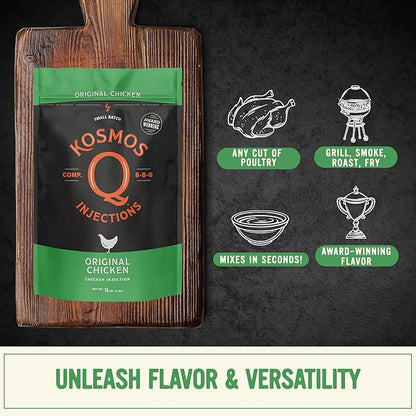 Kosmos Q Original BBQ Chicken Injection, BBQ Marinade Seasoning for Whole Chicken, Smoked Wings & Roasted Meats, Award-Winning Competition Blend, Moisture-Retaining Formula, 16 Oz Jar
