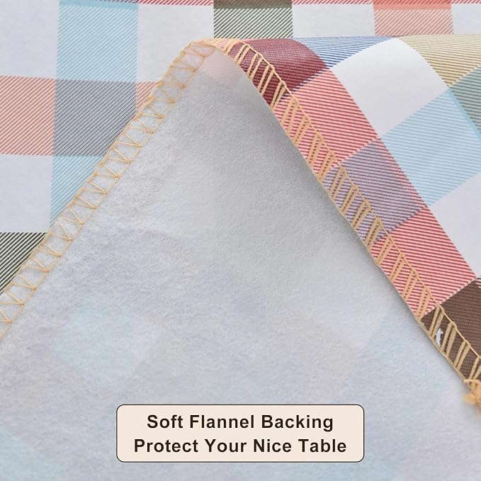 LIBERECOO Heavy Duty Vinyl Tablecloth with Flannel Backing Waterproof Oil-Proof Plastic Table Cloth Stain-Resistant Wipeable Rectangle or Square Table Cover for Indoor and Outdoor 54 x 54 Inch