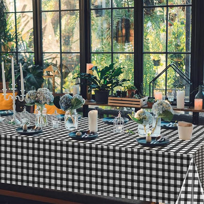 6Pcs Black and White Gingham Tablecloth Decorations, Disposable Plastic Black Checkered Tablecloth Buffalo Plaid Table Cover for Baby Shower Bridal Wedding Birthday Party Supplies,54 x 108 Inch