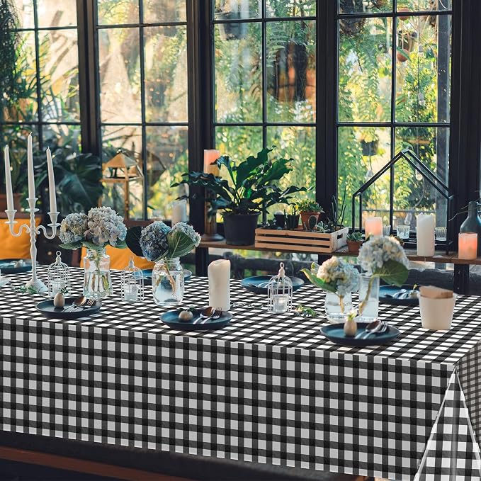 3Pcs Black and White Gingham Tablecloth Decorations, Disposable Plastic Black Checkered Tablecloth Buffalo Plaid Table Cover for Baby Shower Bridal Wedding Birthday Party Supplies,54 x 108 Inch