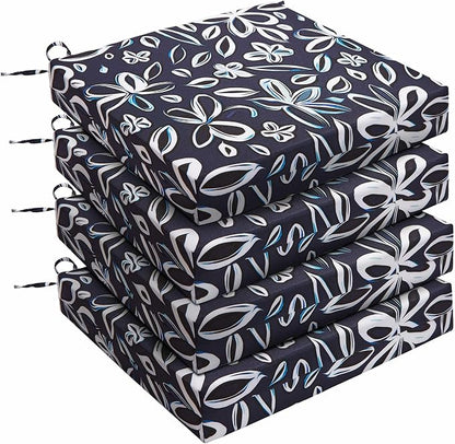 UNIKOME Outdoor Chair Cushions Pack of 4, Water Resistant Patio Cushions with Ties, High Density Sponge Filling Square Corner Seat Cushions for Outdoor Furniture, 19"*19"*3", Navy/White