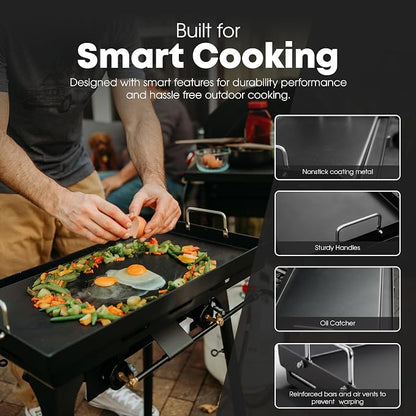 GasOne 25 x 16 In Pre-Seasoned Non Stick Griddle – Multipurpose Propane Griddle Grill for Steaks, Burgers – Oil Catcher Flat Top Grill with Reinforced Bars and Air Vents – Even Heat Distribution