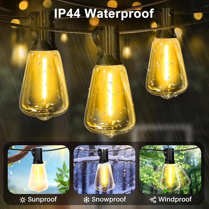 LAMPHOME 26Ft ST38 Outdoor Yellow String Lights, Connectable Waterproof Patio Lights,12+1 Shatterproof LED Hanging Fairy Lights for Outside Backyard Garden Deck Porch Christmas Cafe Party Decor