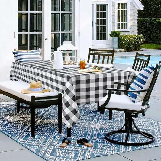 Hiasan Checkered Tablecloth Rectangle, 30 x 60 Inch - Waterproof and Wrinkle Resistant Table Cloth for Picnic, Dinner and Party, Washable Polyester Fabric, Black and White Gingham Pattern