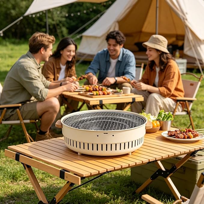 Portable BBQ Charcoal Grill, Stainless Steel Tabletop Smoker, Compact Grill with Multiple Vents, Easy-Clean, for Outdoor Indoor Picnic Garden Camping Travel RV