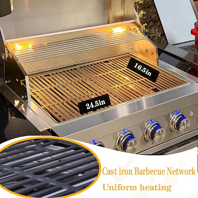 Built-In Gas Grill, 28 in 4 Burner Propane Grill, LP Gas, Charcoal & Natural Gas Convertible, Heavy Duty 304 Stainless Steel 48,400-BTUs for Outdoor Kitchen Island Family Cooking
