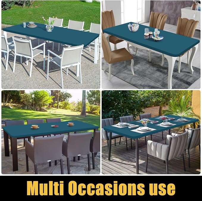 Smiry Rectangle Picnic Table Cloth, Waterproof Elastic Fitted Tablecloths for 8 Foot Tables, Washable Polyester Table Cover for Camping, Indoor and Outdoor (Peacock Blue, 30"x96")