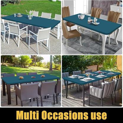 Smiry Rectangle Picnic Table Cloth, Waterproof Elastic Fitted Tablecloths for 6 Foot Tables, Washable Polyester Table Cover for Camping, Indoor and Outdoor (Peacock Blue, 30"x72")