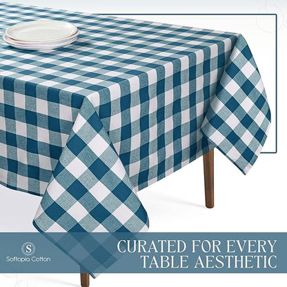 Teal Green Buffalo Check Tablecloth, 60x102 Inches, Plaid Dining Table Cover, 100% Cotton, Washable, Reusable Farmhouse Table Linen for Holidays, Wedding, Everyday Dining Cover