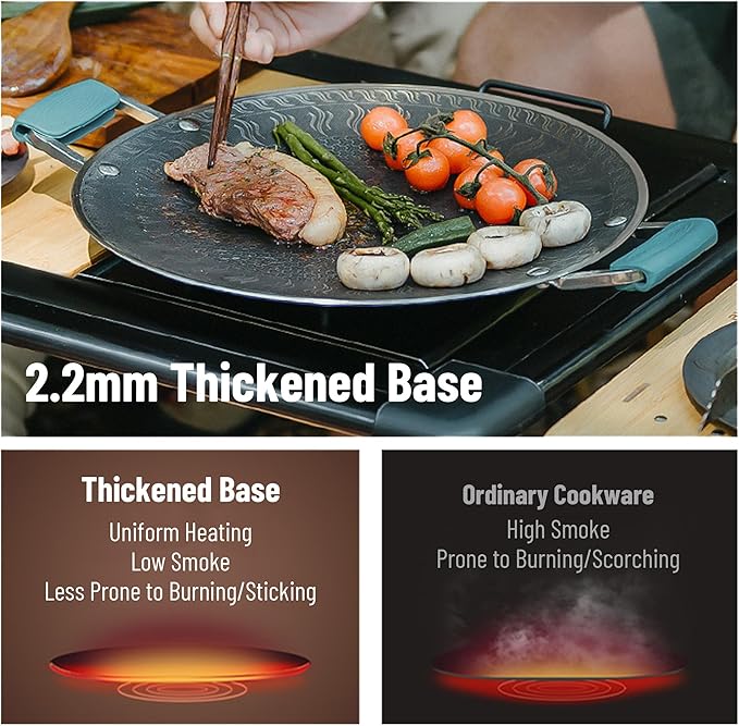windhike Naturehike Griddle Pan with Foldable Handle, 11" Non Stick Flat Grilling Skillet for Indoor Outdoor, Honeycomb Coating Stainless Steel Crepe Pan for Korean Barbecue, Camping (11.7-inch)