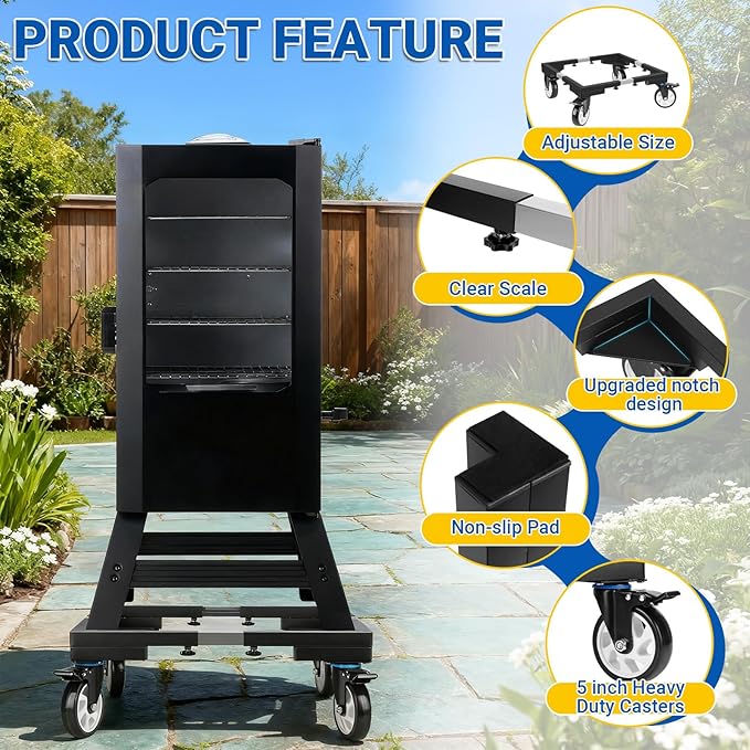 8.5 Inch Height All Steel Smoker Stand, 5 Inch Casters Wheels with 1280lbs Capacity, Universal Mobile Stand for Vertical&Digital Electric Smoker