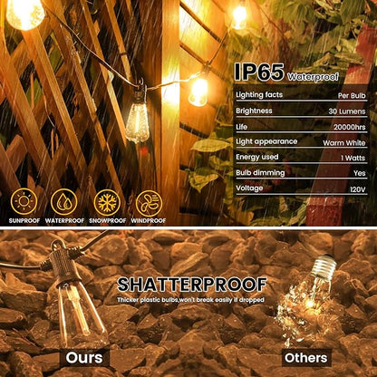 Zuske Outdoor String Lights, 150FT LED Patio Lights with 72+3 ST38 Vintage Edison Shatterproof Bulbs, Waterproof Connectable Dimmable Outside Hanging Lights for Backyard Bistro Porch Gazebo(75FTx2)