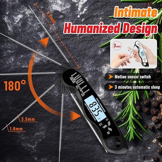 Meat Thermometer Digital, IP67 Waterproof Food Thermometer for Cooking | Backlight, Hold Function, Magnet, IP67 Waterproof, LED screen, for Kitchen, Grill, BBQ, Beef, Candy, Turkey