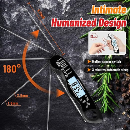 Meat Thermometer Digital, IP67 Waterproof Food Thermometer for Cooking | Backlight, Hold Function, Magnet, IP67 Waterproof, LED screen, for Kitchen, Grill, BBQ, Beef, Candy, Turkey