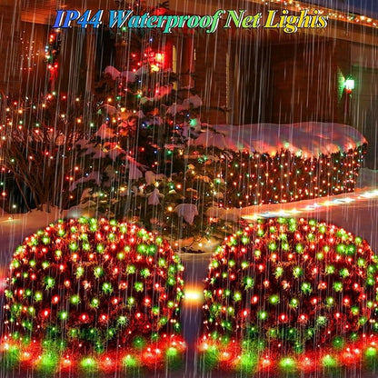 Lovelite 300LED Christmas Net Lights, 14.8ft x 5ft Mesh Lights Outdoor Green Wire 8 Modes Timer, Waterproof Connectable String Lights for Bushes Xmas Tree Garden Holiday Party Decor - Red Green