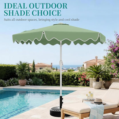 AreShark 7.5FT Outdoor Patio Umbrella with Wavy Trim (Sage Green) | Market Table Umbrellas w/ 6 Sturdy Ribs, Crank & Tilt, White Pole, Pool Umbrella with UV-Fade Resistant Fabric, Heavy Frame