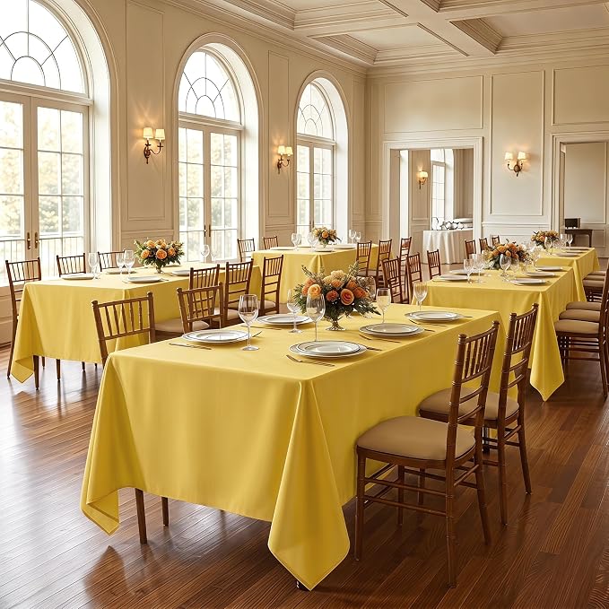 Fitable 6 Pack Yellow Tablecloths for Rectangle Tables, 70 x 120 Inch | Wrinkle & Stain Resistant, Washable Polyester Fabric Cloth Cover, For Wedding, Party, Banquet, Formal Events