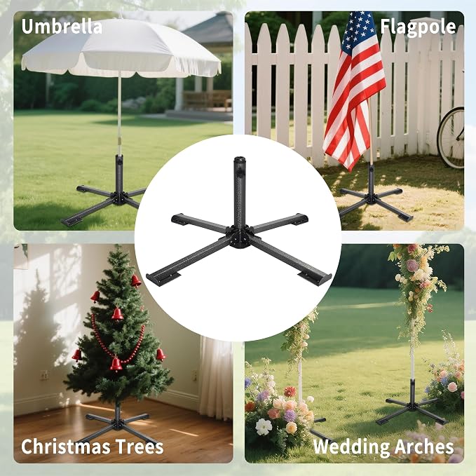 AMMSUN Foldable Portable Beach Umbrella Stand, Patio Umbrella Base Holder | Outdoor Sunshade Anchor, with Weight Bag, Rust-Free Tempered Iron Umbrella Stand for Courtyard, Garden, Beach, Lawn, Fishing