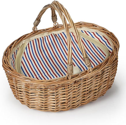 Wicker Picnic Basket 15"x11"x7" Insulated Liner Red White Blue Star | Insulated Zip Liner Helps Keep Drinks and Snacks Cool, Sturdy Woven Basket Suits Parks, Camping, Holidays and Gift Giving