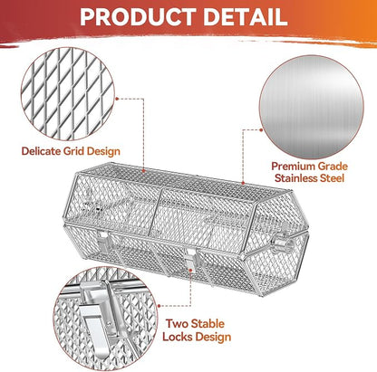 Skyflame Stainless Steel Round Tumble Rotating Rotisserie Basket | Stable Locks Construction, Fits for 5/16 Inch Square, 3/8 Inch Square, 3/8 Inch Hexagon, 1/2 Inch Hexagon Spit Rods