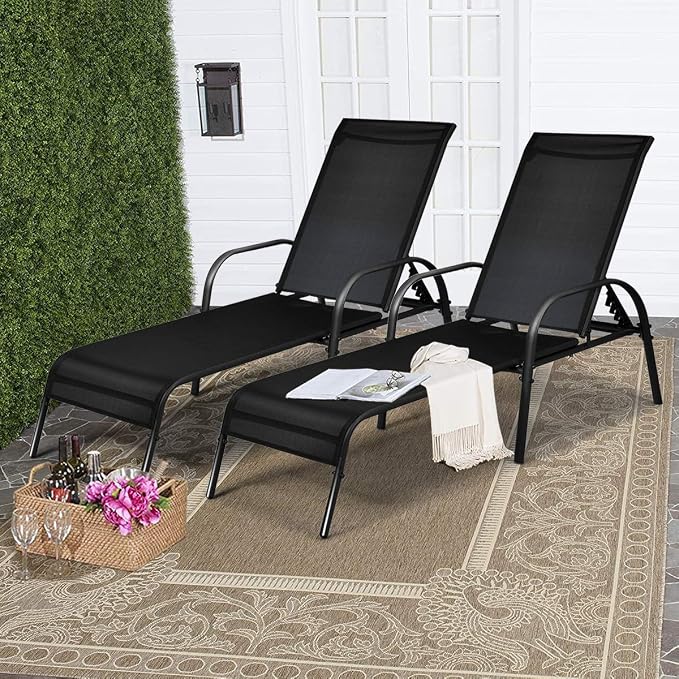 Tangkula Lounge Chair Outdoor, Patio Chaise Lounge with Adjustable Backrest, Reclining Pool Lounge Chair for Outside with Heavy Duty Steel Frame, Suitable for Beach, Yard, Balcony, Poolside