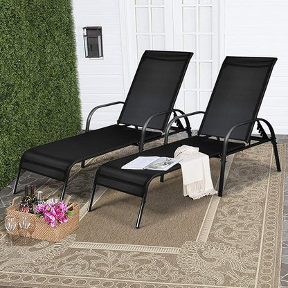 Tangkula Lounge Chair Outdoor, Patio Chaise Lounge with Adjustable Backrest, Reclining Pool Lounge Chair for Outside with Heavy Duty Steel Frame, Suitable for Beach, Yard, Balcony, Poolside