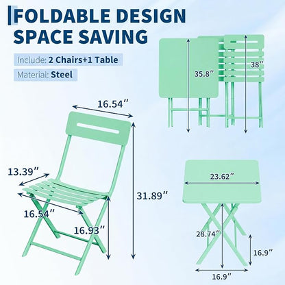 Garvee 3PCS Bistro Set, Folding Patio Furniture Set w/ 2 Chairs,Solid Steel | Foldable space-saving bistro set, fully pre-assembled for instant use. Powder-coated weatherproof steel frame. Easy-clean