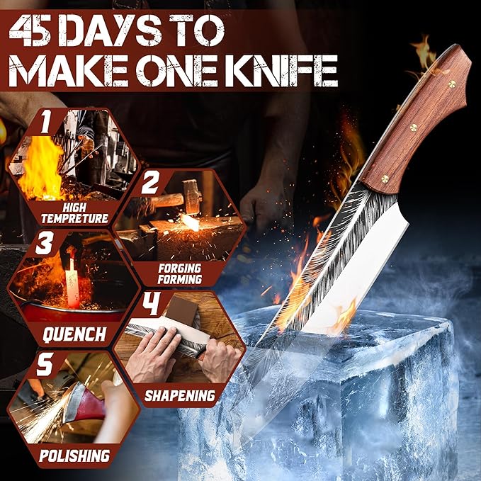 ROCOCO Feather Viking Boning Knife - Butcher Meat Cleaver Birthday Father Mother Christmas Gift Men 8.6"