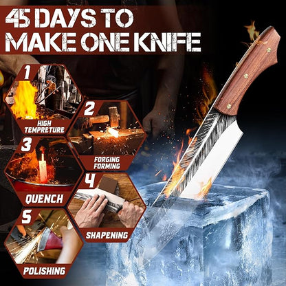 ROCOCO Feather Viking Boning Knife - Butcher Meat Cleaver Birthday Father Mother Christmas Gift Men 8.6"
