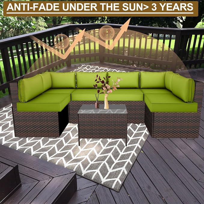 14 Piece Outdoor Patio Cushion Cover Replacement, Waterproof Patio Cushion Covers, Outdoor Furniture Cushion Covers Set for 6 Seat Wicker Rattan Sofa (Grass Green)