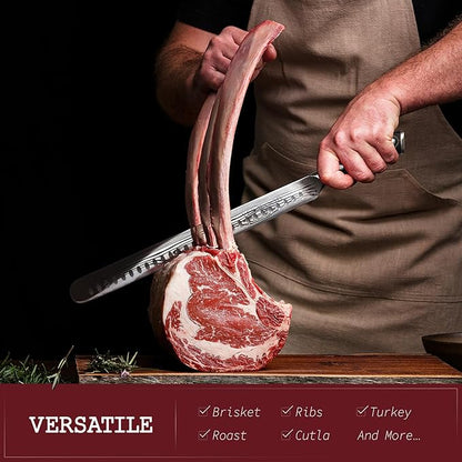 YFWOOD 12 Inch Brisket Knife – Professional BBQ Slicing Knife for Meat Carving, Razor Sharp German Steel, Full Tang, Ergonomic Handle, Perfect for Beef Brisket, Prime Rib, Roast
