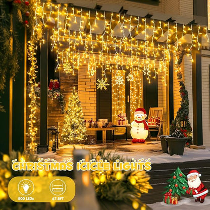 JMEXSUSS Christmas Icicle Lights for Outside,800 LED Warm White | Icicle Lights Plug in Outdoor Waterproof , String Lights for House Eave Wedding Party Christmas Decoration
