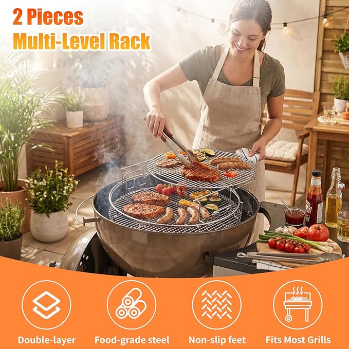 for Big Green Egg-XL 5-Piece Upgraded Replacement Kit for Large Eggspander, Including Multi-Function Grill Rack,Conveggtor Basket, Made of Stainless Steel, Expanded Cooking System