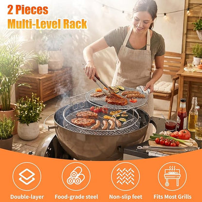 for Big Green Egg-XL 5-Piece Upgraded Replacement Kit for Large Eggspander, Including Multi-Function Grill Rack,Conveggtor Basket, Made of Stainless Steel, Expanded Cooking System