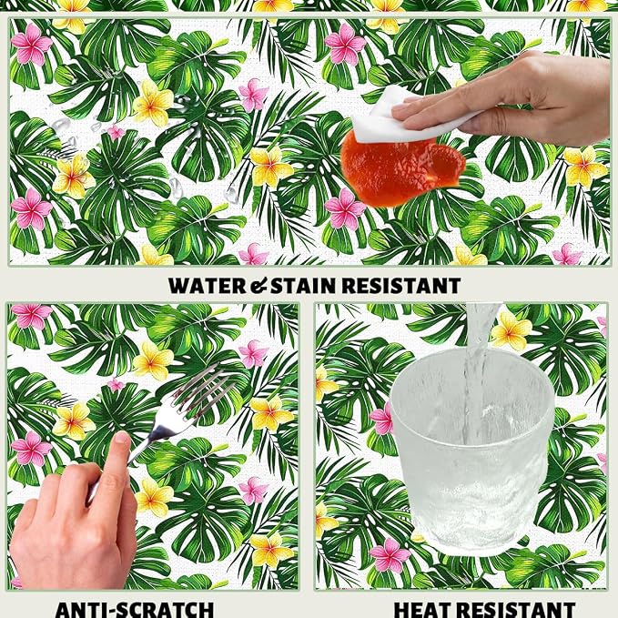 Palm Leaves Decorative Rectangle Table Cloth Hawaii Green Tropical Leave Flower Rectangle Polyester Table Cloths Kitchen Table Cover for Dining BBQ Picnic Coffee Table 52" x 70" 4-6 Seats