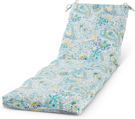 Modern Outdoor Chaise Lounge Cushion with Ties – Durable Polyester Fabric, Channel-Filled Polyfiber Insert, Removable Zippered Cover, Baltic Paisley